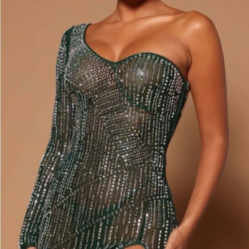 NWT Fashion Nova Show Stunner Embellished Maxi Dress gown prom wedding hunter - Picture 4 of 10